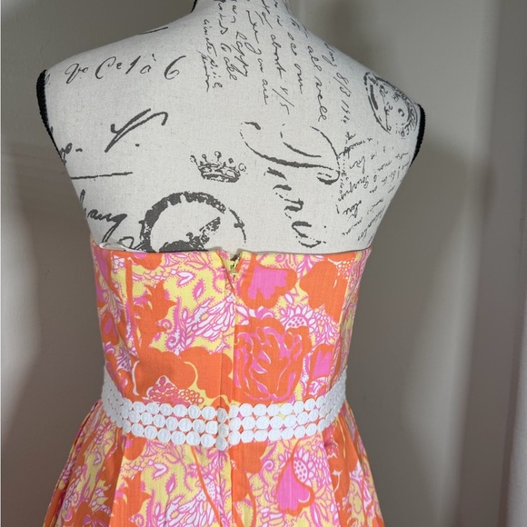 🧡Lilly Pulitzer#vintage Strapless Dress in Pink and Orange Floral - Picture 5 of 8